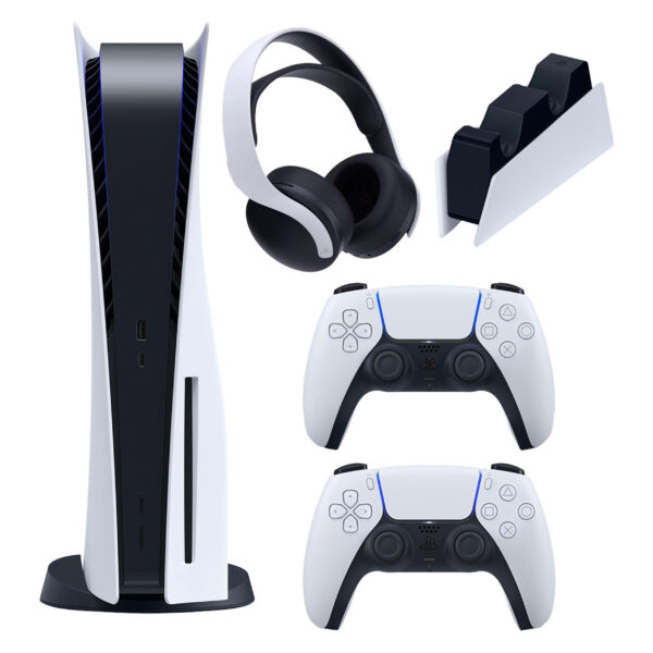 کنسول بازی سونی مدل PlayStation 5 ظرفیت 825 گیگابایت 1216A اروپا به همراه دسته اضافی و پایه شارژر و هدست