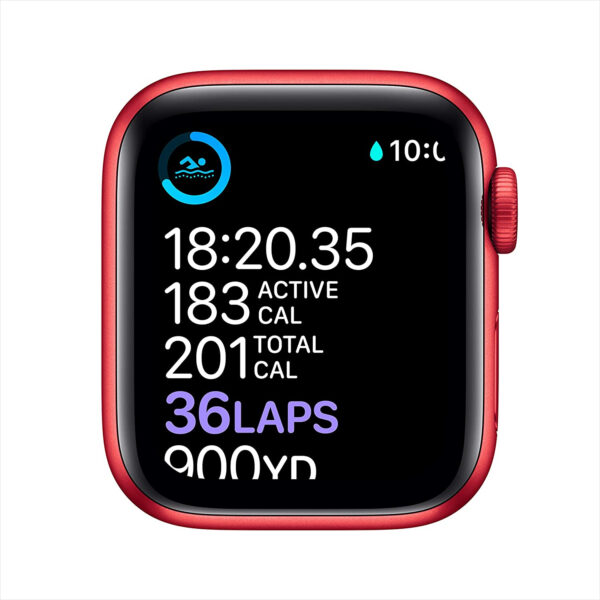 خرید و قیمت | ساعت هوشمند اپل واچ سری 6 مدل 44mm Aluminum Case with Sport silicone Band، صفحه نمایش لمسی 1.78 اینچ با Retina LTPO OLED، سازگار با iPhone 6S به بالا و IOS 14 به بالا، قابلیت مکالمه از طریق بلوتوث، شمارنده ضربان قلب، شتاب‌سنج، گام‌شمار، باتری لیتیوم یونی