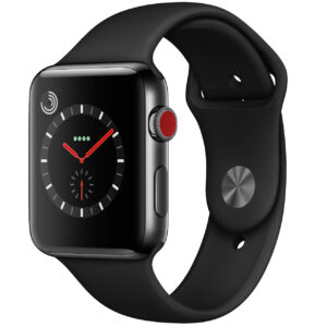 خرید و قیمت | ساعت هوشمند اپل واچ سری 3 سلولار مدل 42mm Aluminum Case with Black Sport Silicon Band
