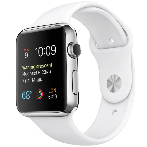 خرید و قیمت | ساعت هوشمند اپل واچ مدل 42mm Stainless Steel Case with White Sport Band