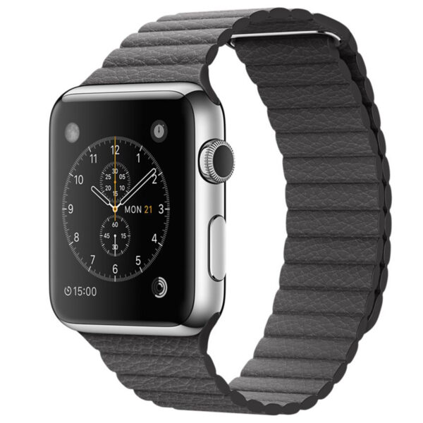 خرید و قیمت | ساعت هوشمند اپل واچ مدل 42mm Stainless Steel Case With Gray Leather Loop Band
