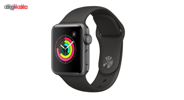 خرید و قیمت | ساعت هوشمند اپل واچ سری 3 جی پی اس مدل 38mm Aluminum Case with Black Sport Silicon Band