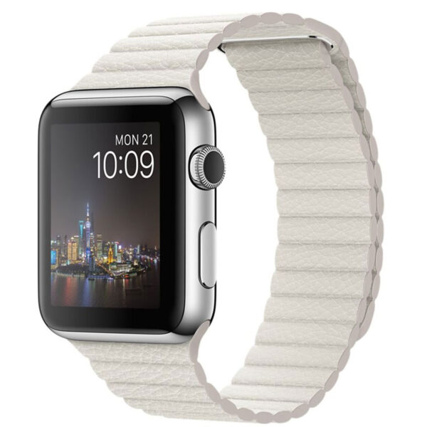 خرید و قیمت | ساعت هوشمند اپل واچ مدل 42mm Steel Case with Large White Leather Loop Band
