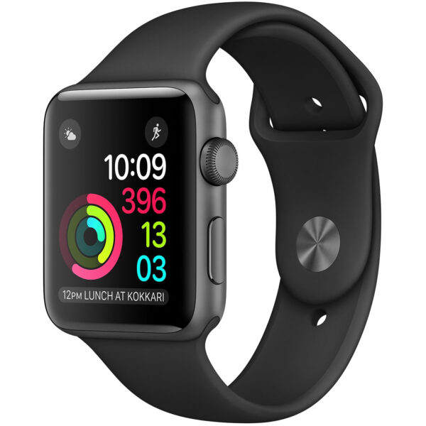 خرید و قیمت | ساعت هوشمند اپل واچ سری 2 مدل 38mm Space Gray Aluminum Case with Sport Silicon Band