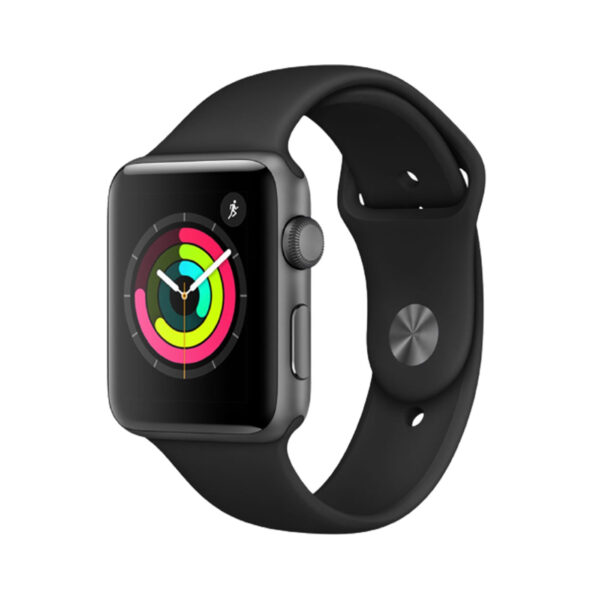 خرید و قیمت | ساعت هوشمند اپل واچ 3 مدل 42mm Aluminum Case with Black Sport Silicon Band