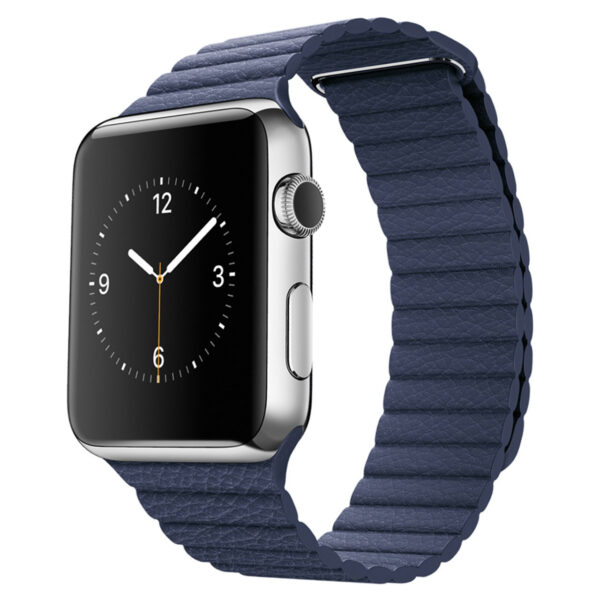 خرید و قیمت | ساعت هوشمند اپل واچ مدل 42mm Stainless Steel Case with Midnight Blue Leather Loop