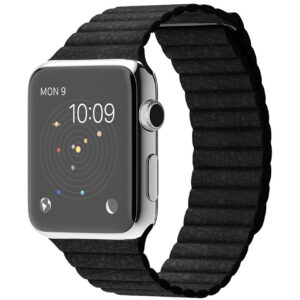 خرید و قیمت | ساعت هوشمند اپل واچ مدل 42mm Stainless Steel Case With Large Black Leather Loop Band