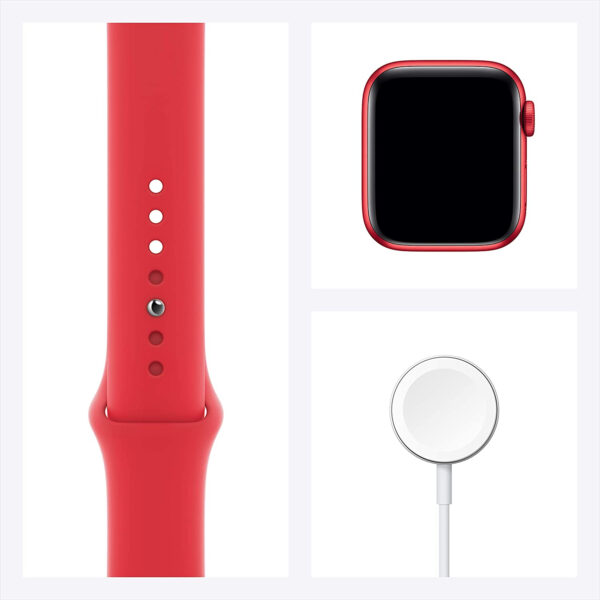 خرید و قیمت | ساعت هوشمند اپل واچ سری 6 مدل 44mm Aluminum Case with Sport silicone Band، صفحه نمایش لمسی 1.78 اینچ با Retina LTPO OLED، سازگار با iPhone 6S به بالا و IOS 14 به بالا، قابلیت مکالمه از طریق بلوتوث، شمارنده ضربان قلب، شتاب‌سنج، گام‌شمار، باتری لیتیوم یونی
