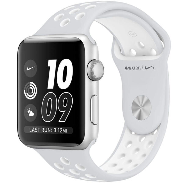 خرید و قیمت | ساعت هوشمند اپل واچ سری 2 مدل   38mm  Nike Plus  Silver Aluminum Case with Pure Platinum/White Nike Sport Silicon Band