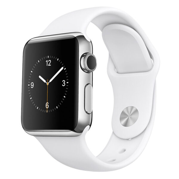 خرید و قیمت | ساعت هوشمند اپل واچ مدل 38mm Stainless Steel Case with White Sport Band