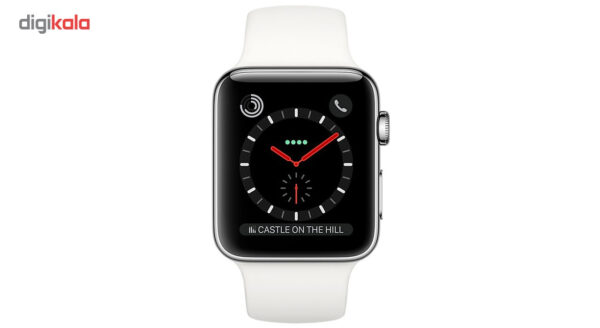 خرید و قیمت | ساعت هوشمند اپل واچ سری 3 سلولار مدل 42mm Stainless Steel Case with Soft White Sport Silicon Band