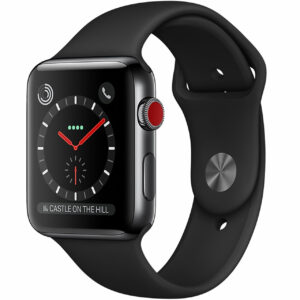 خرید و قیمت | ساعت هوشمند اپل واچ سری 3 سلولار مدل 42mm Stainless Steel Case with Black Sport Silicon Band