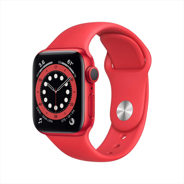 خرید و قیمت | ساعت هوشمند اپل واچ سری 6 مدل 44mm Aluminum Case with Sport silicone Band، صفحه نمایش لمسی 1.78 اینچ با Retina LTPO OLED، سازگار با iPhone 6S به بالا و IOS 14 به بالا، قابلیت مکالمه از طریق بلوتوث، شمارنده ضربان قلب، شتاب‌سنج، گام‌شمار، باتری لیتیوم یونی