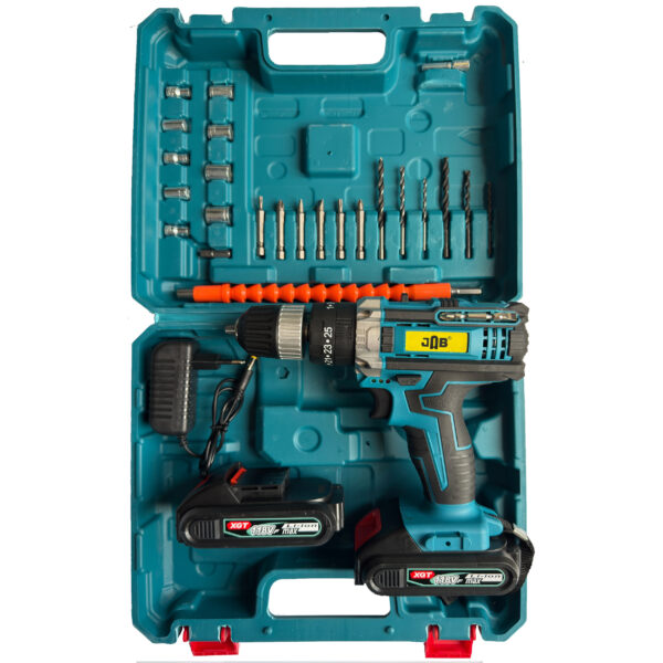 خرید و قیمت | دریل پیچ گوشتی شارژی چکشی سه نظام 10 میلیمتر 118 ولت جاب مدل JB-118 MAX EDITION مجموعه 40 عددی