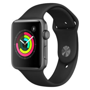 خرید و قیمت | ساعت هوشمند اپل واچ 3 مدل 42mm Aluminum Case with Black Sport Silicon Band