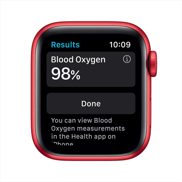 خرید و قیمت | ساعت هوشمند اپل واچ سری 6 مدل 44mm Aluminum Case with Sport silicone Band، صفحه نمایش لمسی 1.78 اینچ با Retina LTPO OLED، سازگار با iPhone 6S به بالا و IOS 14 به بالا، قابلیت مکالمه از طریق بلوتوث، شمارنده ضربان قلب، شتاب‌سنج، گام‌شمار، باتری لیتیوم یونی